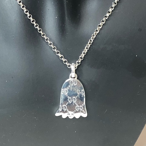 GUCCI Sterling Silver Ghost GG Monogram Necklace 21” Unisex NIB - Picture 16 of 17